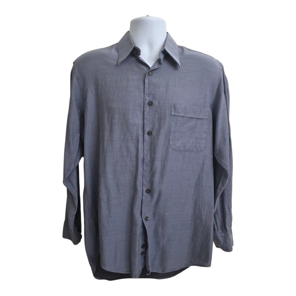 Perry Ellis Slate Gray 100% Cotton Long Sleeve Button Down Shirt Size 32/33 Soft